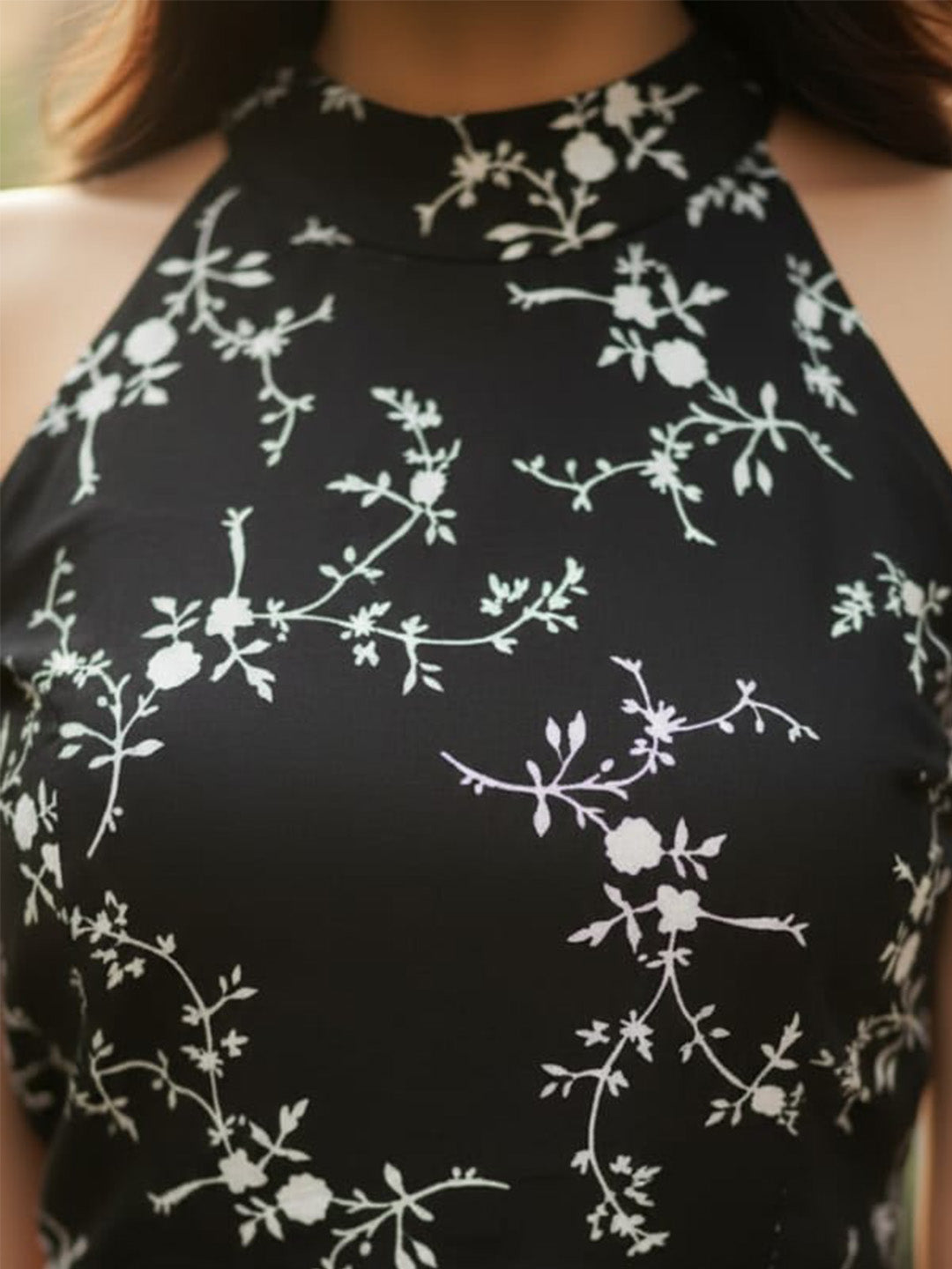 Clobug Women's Floral Print Halter Neck A-Line Dress
