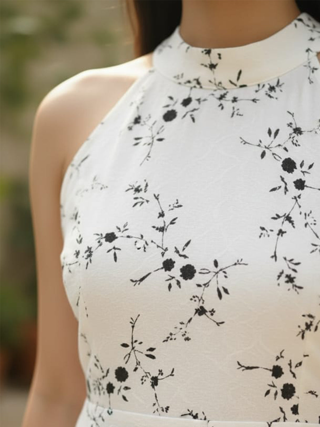 Clobug Women's Floral Print Halter Neck A-Line Dress