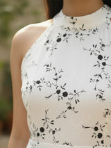 Clobug Women's Floral Print Halter Neck A-Line Dress