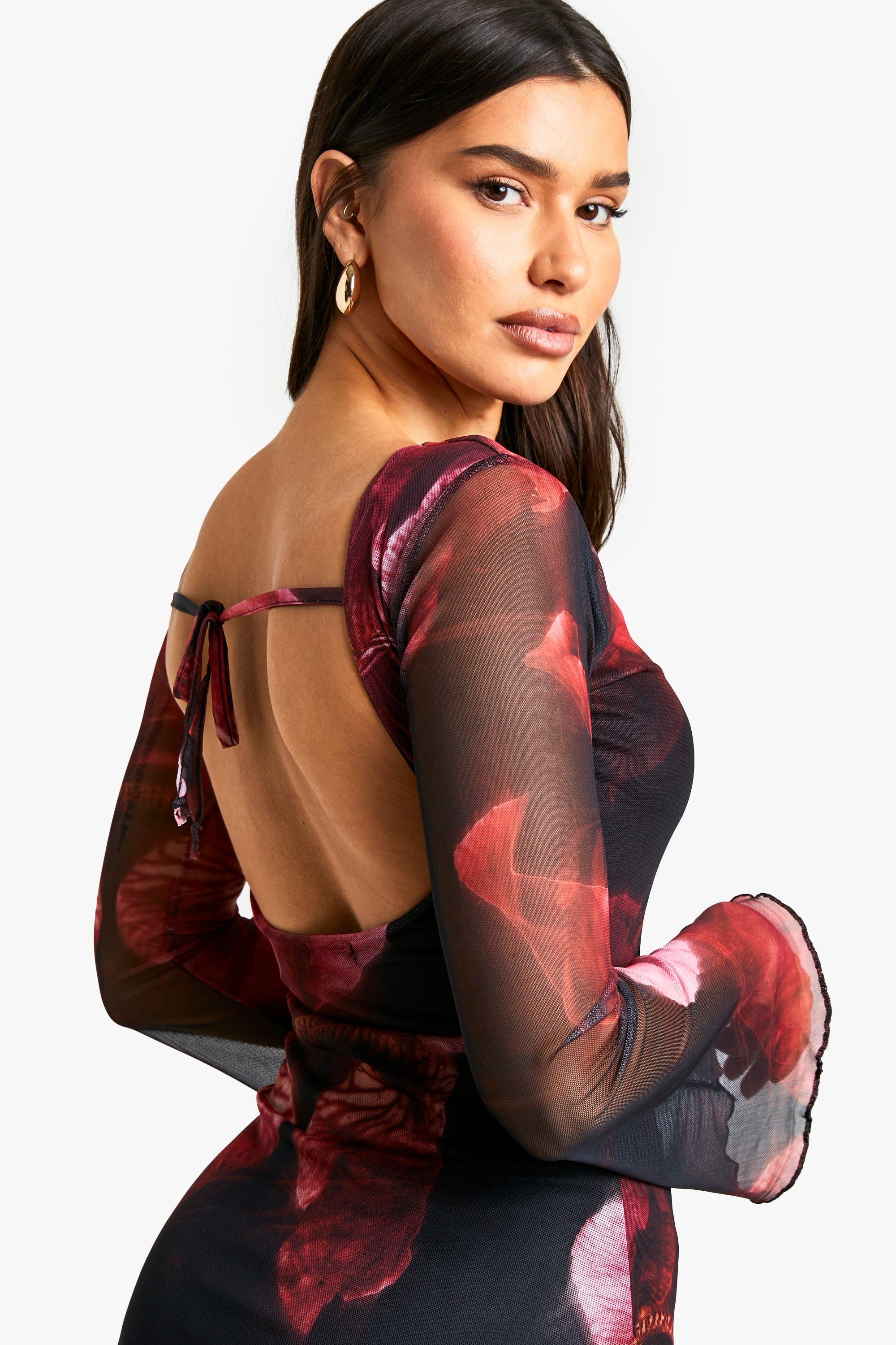 Clobug Women Printed Mesh Lycra blend Dress