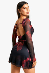 Clobug Women Printed Mesh Lycra blend Dress