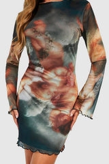Clobug Women Printed Mesh Lycra blend Dress