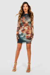 Clobug Women Printed Mesh Lycra blend Dress