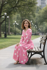 Clobug Women Polka Printed Full Sleeve Crepe Top & Skirt Set