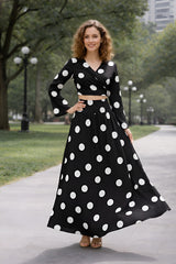 Clobug Women Polka Printed Full Sleeve Crepe Top & Skirt Set