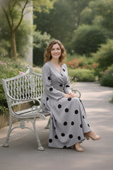 Clobug Women Polka Printed Full Sleeve Crepe Top & Skirt Set