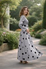 Clobug Women Polka Printed Full Sleeve Crepe Top & Skirt Set