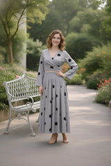 Clobug Women Polka Printed Full Sleeve Crepe Top & Skirt Set